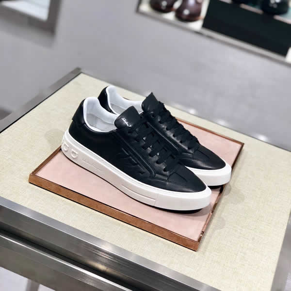 Ferragamo Black Men Casual Sports Shoes Summer Leather Shoes Outdoor Sneakers Lace Up Flat Male Shoes